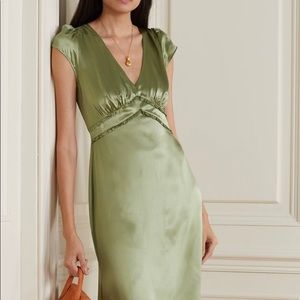 Reformation Kaye Ruffled Silk-Satin Midi Dress